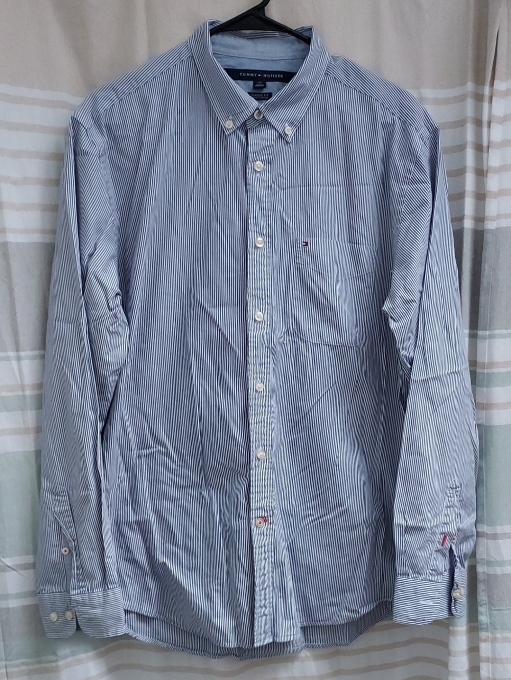 Tommy Hilfiger Men's Light Blue Pinstripe Button-Down Shirt